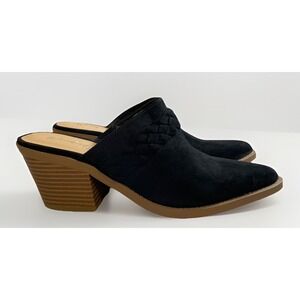 Wonderly Black Faux Suede Lasso Heeled Mules Women's 7.5  M Southwestern Braided